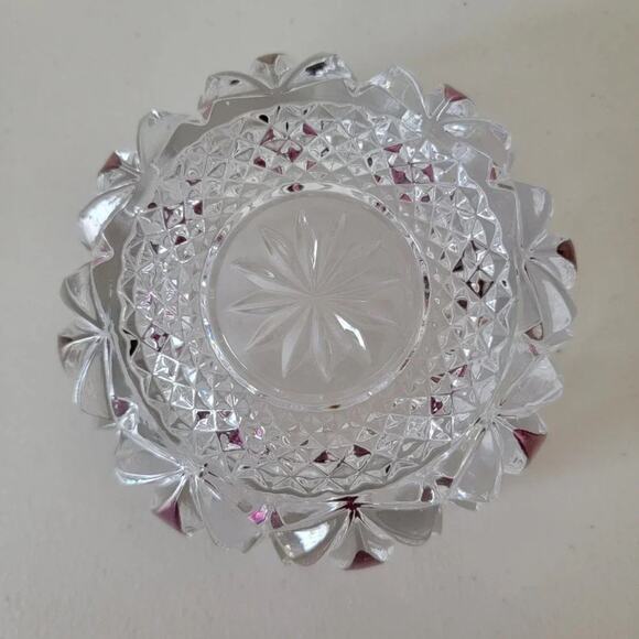 Vintage Crystal Clear Cut Glass Ashtray Purple Ruby Diamond Accent 1980s - Picture 4 of 8